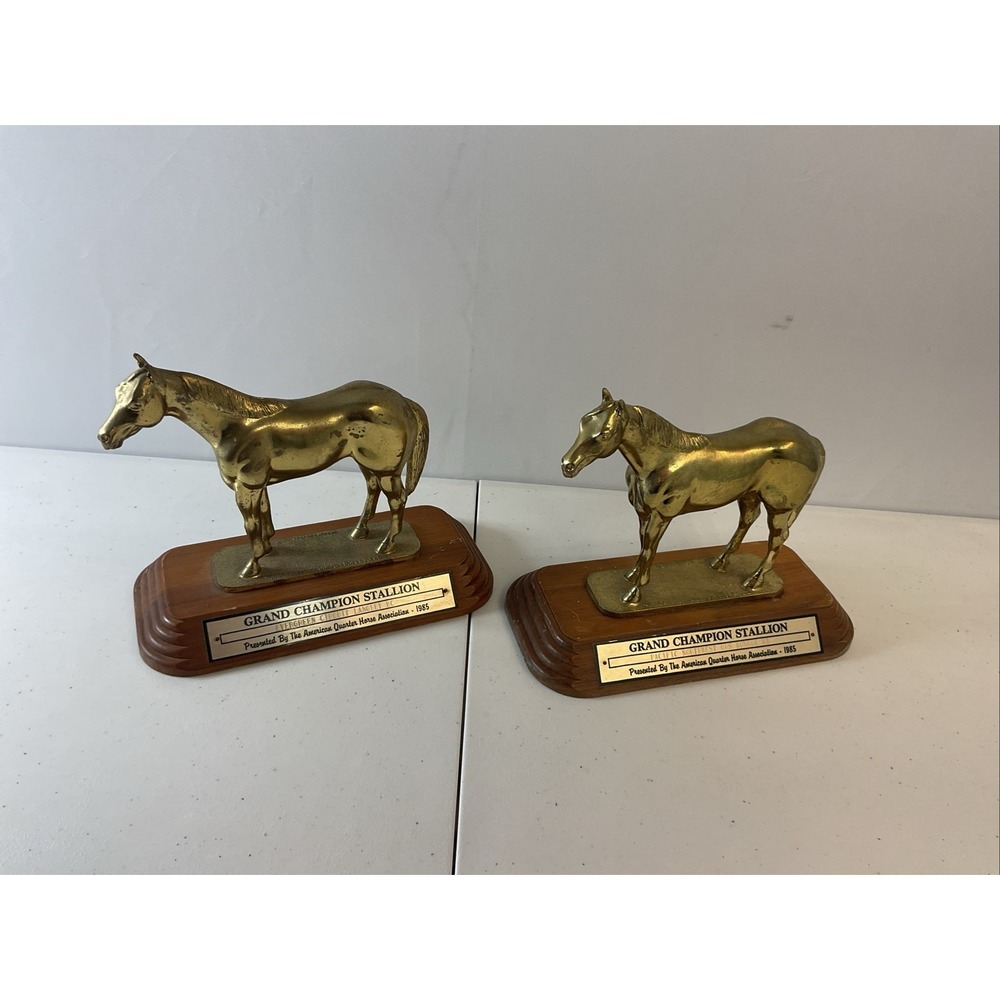 Pair of  VTG 1985 Quarter Horse Champion Statue Trophy 11"‎ Bronze Equestrian